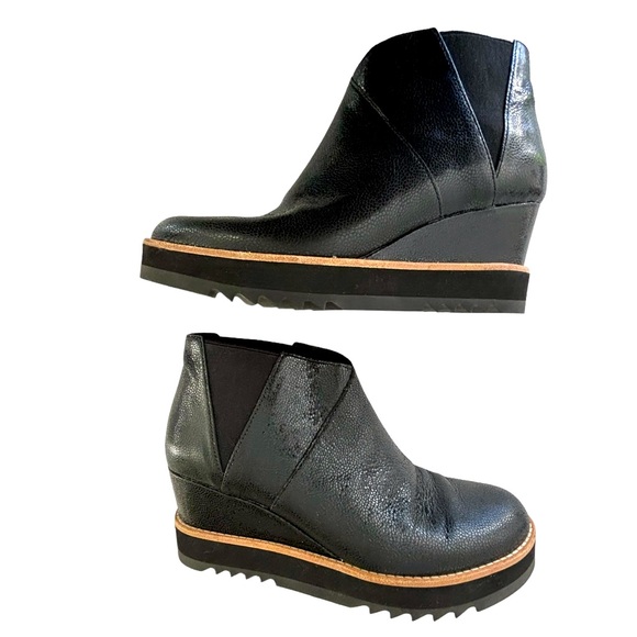 NEW Eileen Fisher Caddy Wedge Bootie in Black Embossed Leather - Picture 6 of 9